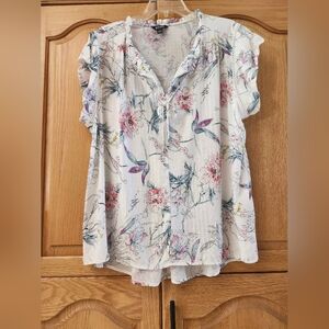 Womens Buffalo Floral Print Flutter Sleeve Tunic Blouse Size XL